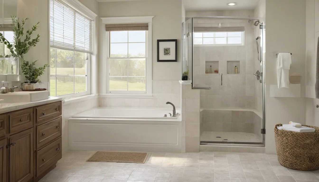 Smiling older homeowner sitting in a walk-in tub with the side door open in a bright Plano bathroom
